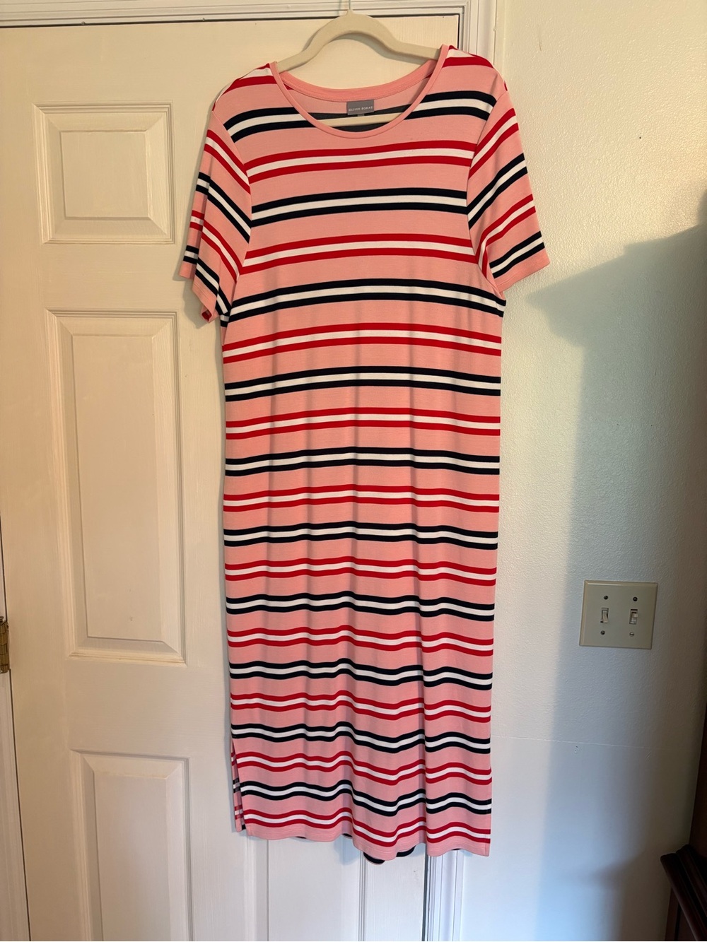 Striped Pink Short-Sleeve Midi Dress